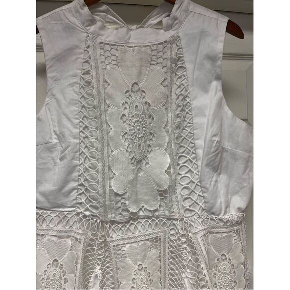 Nicole Miller New York White Heavy Lace Sleeveless Tie Back Peplum Blouse sz XL - Picture 2 of 8